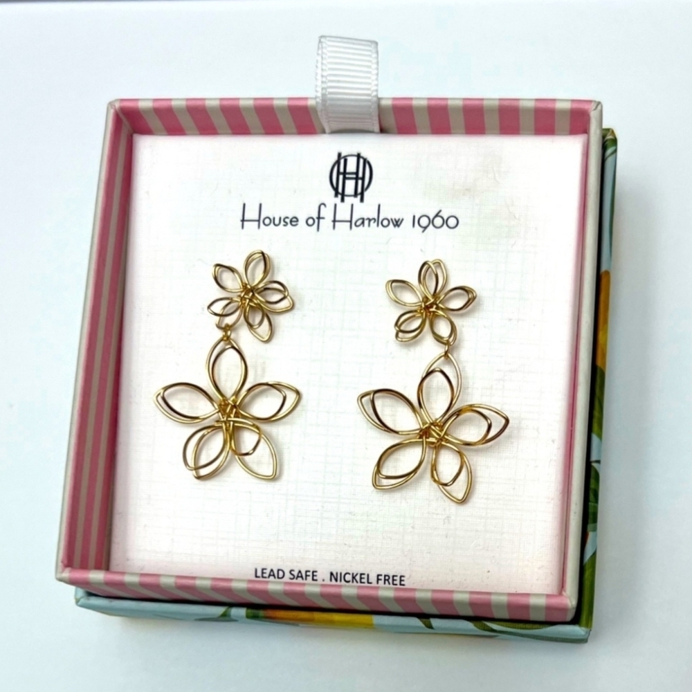 💛🔹️House of Harlow 🔹️1960 Golden Tone Wired Floral Earrings